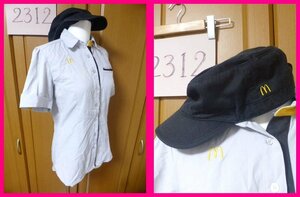 送料無料★マクドナルド・レディース制服2点セットM　ブラウス+帽子/キャップ　m刺繍入り　ユニフォームクルー　McDONALD'S コスプレ衣装