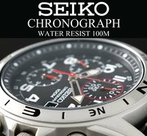 1円～ 1スタ セイコー 正規品 海外モデル SEIKO クロノグラフ 逆輸入 ミリタリー ブラック 新品 100m防水 腕時計 メンズ激レア入手困難_画像6