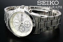 1円～ 1スタ セイコー 正規品 海外モデル SEIKO 逆輸入 ホワイトシルバー 新品　1/20秒 クロノグラフ 腕時計100ｍ防水メンズ激レア入手困難_画像6