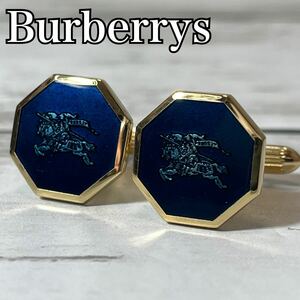 ☆美品☆ バーバリー　Burberrys カフス　カフリンクス　ホースロゴ　騎士　カフスボタン　ブルー　90年代　スーツ　結婚式　burberry