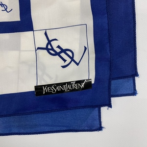 ko0118/02/83 1円～ イヴ・サンローラン Yves Saint Laurent ハンカチーフ YSL ホワイト ブルー 約57x56cm