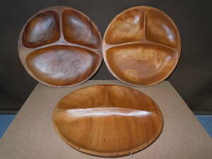 ●木製　ランチプレート　木皿　直径約22ｃｍ　３枚セット※ジャンク■６０