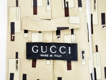 16 00-000000-00 [Y] GUCCI グッチ 幾何学模様 シルク ネクタイ ブランド メンズ ベージュ系 福00_画像6