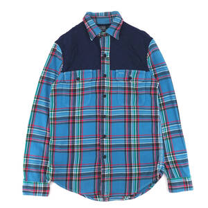 Polo Ralph Lauren - Nylon Shoulder Patch Flannel Shirt 青S ポロ ラルフ ローレン - ナイロン ショルダー パッチ フランネル シャツ