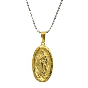 ペンダントトップ サージカルステンレス 聖母マリアのメダイペンダント 裏面鏡面加工 金色 チェーン付属