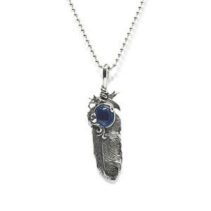  pendant top surgical stainless steel blues tone attaching Eagle feather motif. pendant chain attached feather wing 