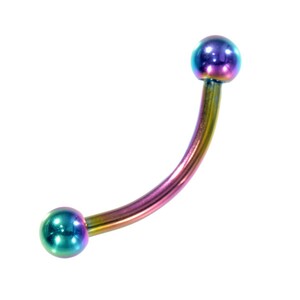 [ loose sale /1 piece ] body pierce titanium banana barbell standard body earrings 16 gauge inside diameter 10.0mm ball 3.0mm rainbow color 