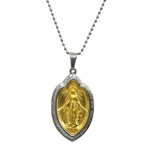 ペンダントトップ サージカルステンレス 聖母マリアのメダイペンダント 銀色 金色 チェーン付属