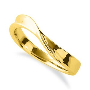 指輪 18金 イエローゴールド シンプルモダンなウェーブリング 幅3.7mm