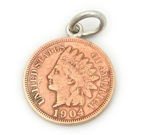 ペンダントトップ シルバー925 インディアンヘッドペニー1セント硬貨ペンダント 表面:インディアン裏面:ONECENT 1859年～1909年 ヘッドのみ