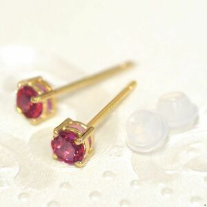 [ loose sale /1 piece ] earrings 18 gold yellow gold natural stone ruby. stud earrings diameter 4.0mmlK18YG 18k Power Stone lady's men's 