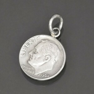 ペンダントトップ シルバー925 ルーズベルトダイム10セント硬貨ペンダント 表面:ルーズベルト 裏面:松明 1946年～1964年 ヘッドのみ