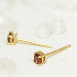 【バラ売り/1個】 ピアス 18金 イエローゴールド 天然石 ガーネットのスタッドピアス 直径3.5mm｜パワーストーン レディース メンズ