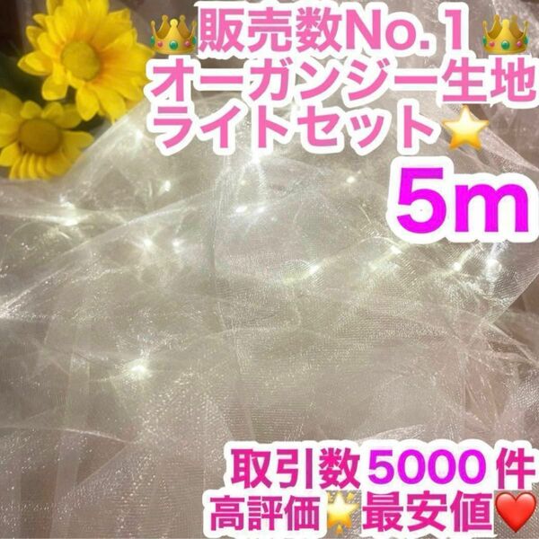 【最安】オーガンジー生地 5m １枚イルミネーションライト１個ウェルカムスペース 結婚式 ウェディングアイテム ウェルカムコーナー