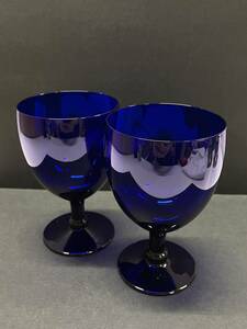 * collector worth seeing Showa Retro glass made glass 2 customer blue sake cup and bottle tableware antique decoration ornament collection N461