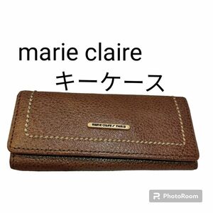 marie claire マリクレール 2連 キーケース 本革　牛革レザー ブラウン 茶色 ロゴ プレート メンズ レディース