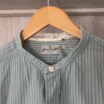 (k) RRL ラルフローレン 織り柄 ストライプ バンドカラー 長袖シャツ サイズL ブルー メンズ 水色_画像3