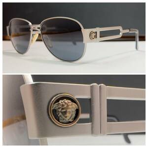 *VERSACE Versace side mete.-sa metal fittings sunglasses S56 silver men's lady's Vintage Teardrop 