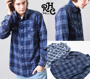 【定価26,400円】ロンハーマン RHC エイジング加工 インディゴ チェックシャツ S 日本製 RonHerman California