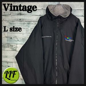 ヴィンテージ 刺繍企業ロゴ 内フリース ウォームアップジャケット ブラック L