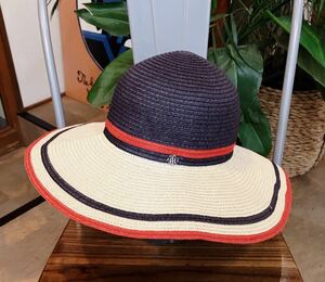 未使用品／TOMMY HILFIGER／麦わら帽子／ネイビー×レッド×キナリ／レディースOSサイズ(約56㌢)