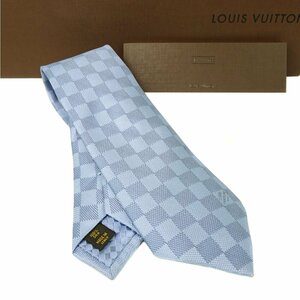 ★C2746 未使用!! ルイヴィトン クラヴァット ダミエ クラシック シルク ネクタイ M67990 ライトブルー 剣先8cm Louis Vuitton メンズ★