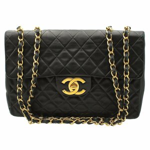 ★C2992 シャネル ココマーク デカマトラッセ レザー ダブルチェーン ショルダーバッグ ブラック ゴールド金具 CHANEL レディース★