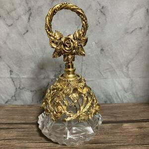 [m] Vintage matson company manufactured matoson perfume bin rose puff .-m bottle glass glass Gold color rose 