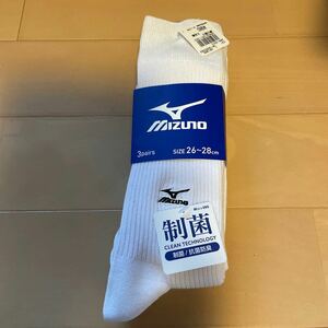 送料無料　新品 ミズノ　MIZUNO ワンポイントソックス3足組　靴下　26-28cm 白ホワイト　通学用に　送料込み