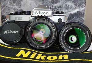 【収集品整理】 Nikon FE2＋Ai NIKKOR 50mm f1.4＋28mm f3.5 単焦点レンズ2本セット 各動作良好 露出計メーターOK 外観光学良好 フィルム