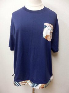 312F26◆ROXY◆ゆったりＴシャツ◆紺×柄◆Ｓサイズ◆ロキシー