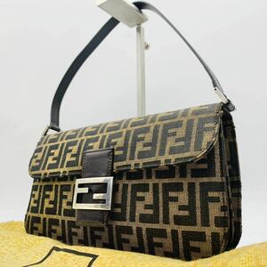 【美品】FENDI フェンディ マンマ バケット ズッカ ハンド バッグ FF ショルダー キャンバス レザー ブラウン シルバー 金具