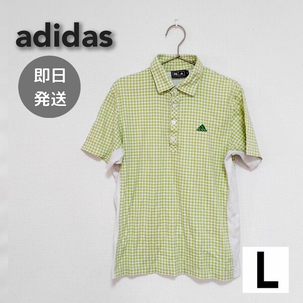 adidas アディダス ゴルフウェア 半袖 ポロシャツ チェック メンズ L 半袖シャツ