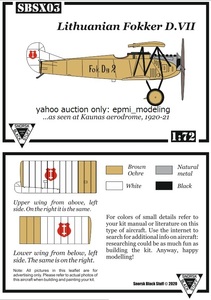 SBSX04 1/72 SBS フォッカー D.Ⅶ リトアニア空軍用デカール 戦闘機 複葉機