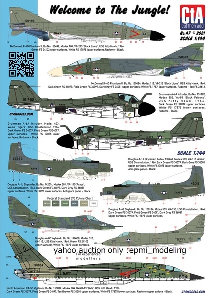 CTA-47 1/144 CTA アメリカ海軍 ベトナム戦試験迷彩塗装機用デカールセット F-4G A-1J A-6A A-4C/E RA-5C A-3B