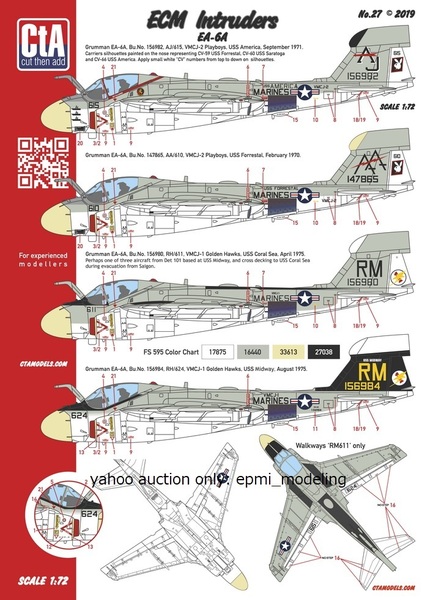 CTA-27 1/72 CTA グラマン EA-6A イントルーダー 電子戦機型用デカール アメリカ海兵隊 攻撃機