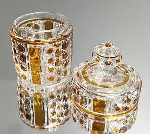 Baccarat バカラ / ※珍型 刻印有 義山　ディアマン 琥珀被装飾　菓子入　蓋物