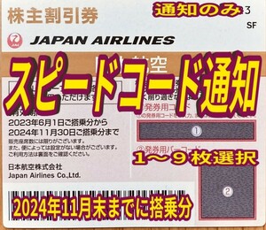 JAL日本航空■株主優待券(株主割引券)即日コード通知■数量3枚