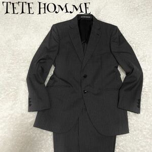 TETE HOMME テットオム De plus super100% シングルスーツ セットアップ ストライプ ウール 98AB6 XL相当