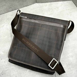 1円■最高級■ BURBERRY バーバリー メンズ ノバチェック プレート ショルダーバッグ クロスボディ サコッシュ pvc レザー 斜めがけ