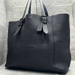 1円■美品■ 定価10万円 COACH コーチ メンズ ハドソン トートバッグ ビジネスバッグ 肩掛け 大容量 A4◎ PC◎ デカロゴ レザー 本革 黒