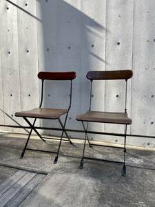 フランス　ヴィンテージ 折りたたみ椅子　2脚セット　ガーデンチェア　アンティーク　骨董　いす　テーブル　棚　ショーケース