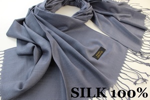 新品【SILK シルク100%】無地 Plain 大判 ストール C.GRAY 濃灰 チャコールグレー系