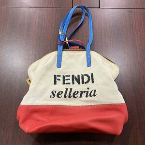 1円〜 12☆ FENDI フェンディ selleria トートバッグ ハンドバッグ Serie numerata N49-35-1974 クロシェット パドロック 