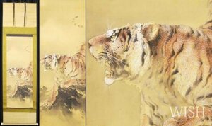 【真作】【WISH】三尾呉石「猛乕」日本画 金泥仕様 掛軸 絹本 猛虎 ◆虎逸品 　　〇虎画巨匠 師:大橋翠石 日月会幹事 #23120079