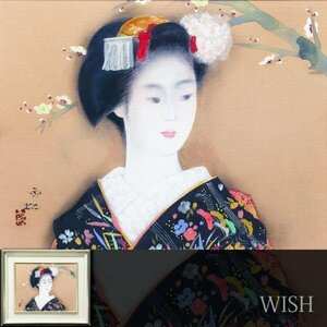 【真作】【WISH】小川雨虹 日本画 6号 金泥仕様 ◆梅花と和美人 　　〇美人画重鎮 元日本美術院院友 師:中村貞以 #23112774