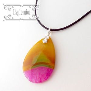 [Beautiful Agate] Yellow &amp; Pink Agate / Bull Crint Pendant V