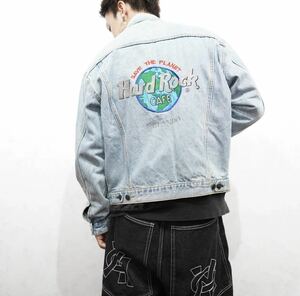 USA VINTAGE Hard Rock CAFE LOGO EMBROIDERY DESIGN DENIM JACKET/アメリカ古着ハードロックカフェロゴ刺繍デザインデニムジャケット