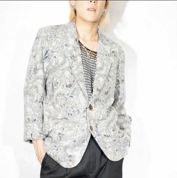 USA VINTAGE Liz wear FLOWER PATTERNED WOOL TAILORED JACKET/アメリカ古着お花柄ウールテーラードジャケット