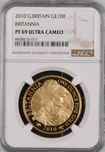 【記念貨幣】2010年イギリスブリタニア金貨エリザベス女王100ポンドゴールドコイン NGC PF69 ULTRA CAMEO 準最高鑑定品★重34.05ｇM35